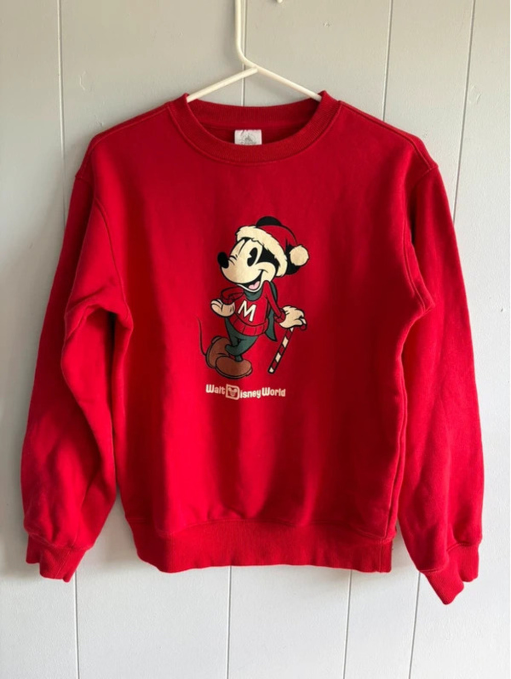 Womens Walt Disney Red Mickey Mouse Fleece Crewneck Sweatshirt Size XS